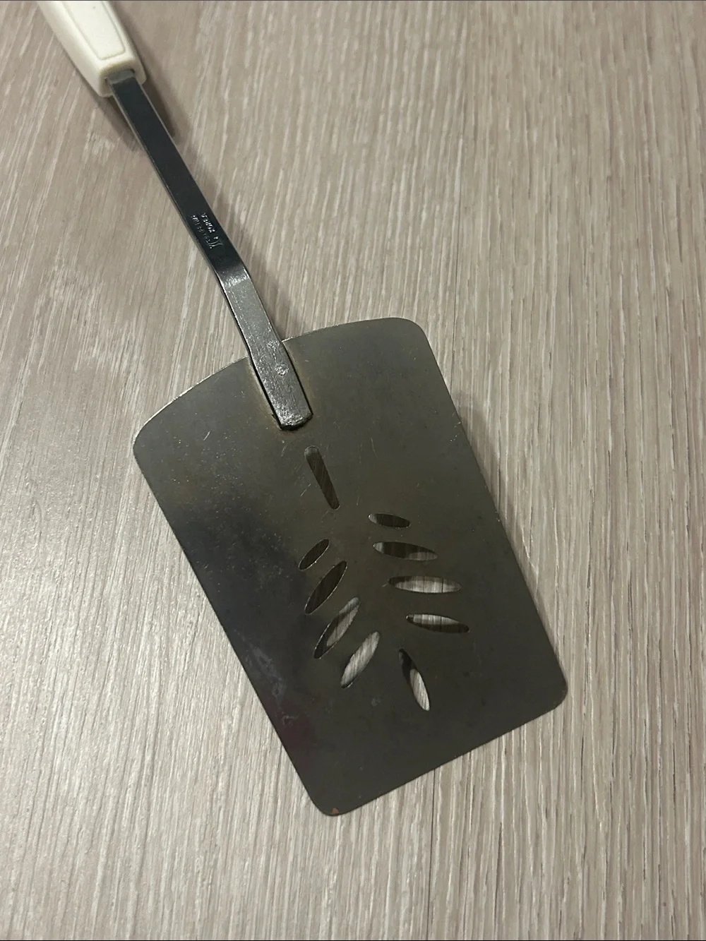 Vintage Vegetable Floral White Plastic Handle Metal Slotted Turner Spatula